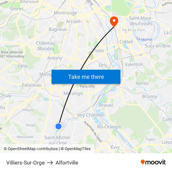 Villiers-Sur-Orge to Alfortville map
