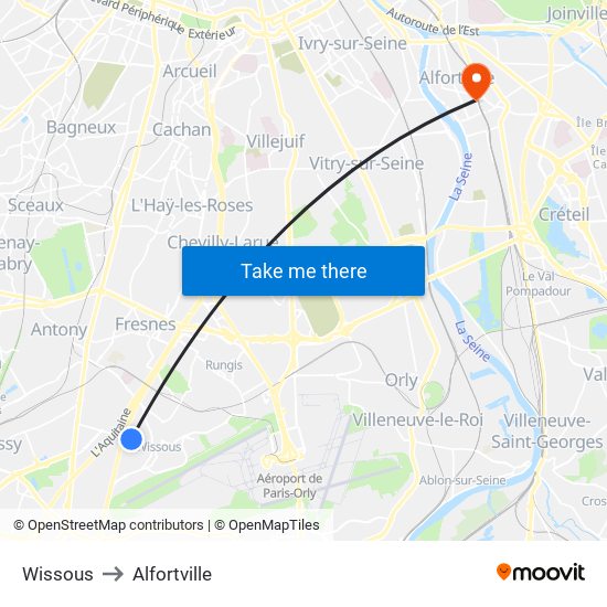 Wissous to Alfortville map