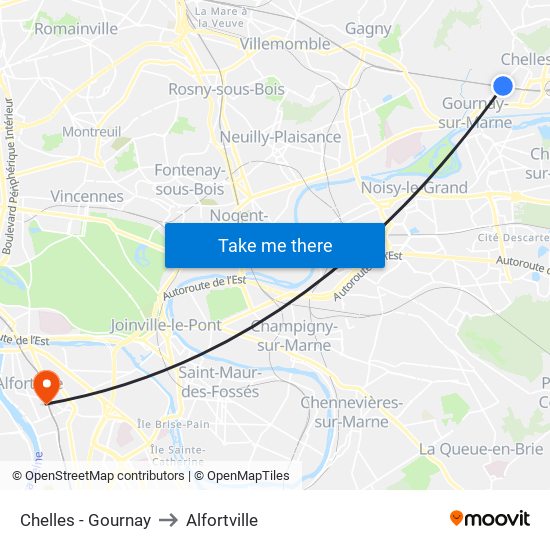 Chelles - Gournay to Alfortville map