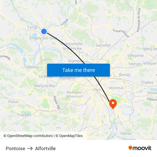 Pontoise to Alfortville map