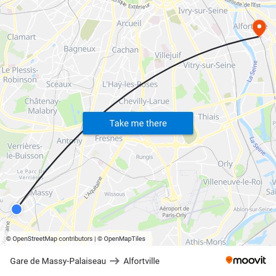 Gare de Massy-Palaiseau to Alfortville map