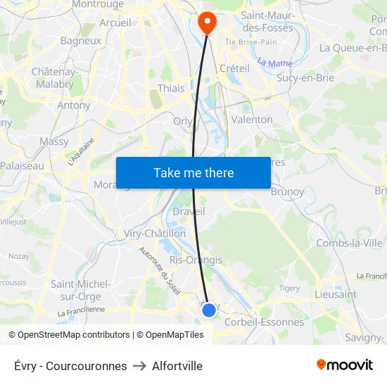 Évry - Courcouronnes to Alfortville map