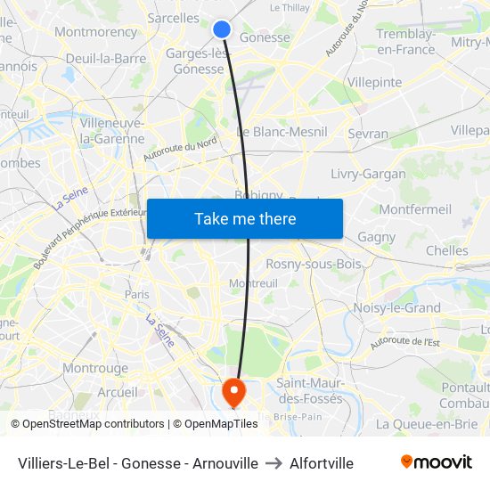 Villiers-Le-Bel - Gonesse - Arnouville to Alfortville map