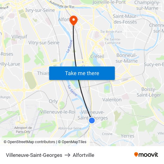 Villeneuve-Saint-Georges to Alfortville map