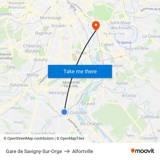 Gare de Savigny-Sur-Orge to Alfortville map