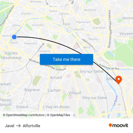 Javel to Alfortville map