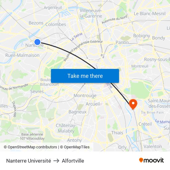 Nanterre Université to Alfortville map