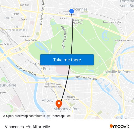 Vincennes to Alfortville map