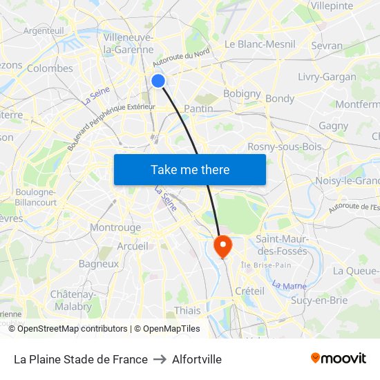 La Plaine Stade de France to Alfortville map