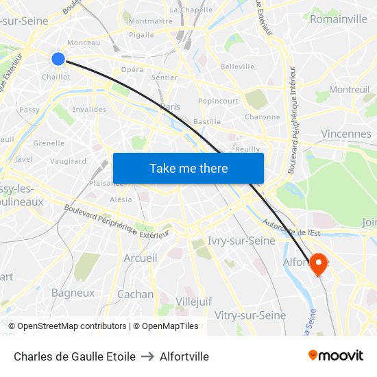 Charles de Gaulle Etoile to Alfortville map