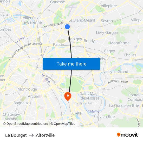 Le Bourget to Alfortville map