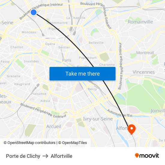 Porte de Clichy to Alfortville map
