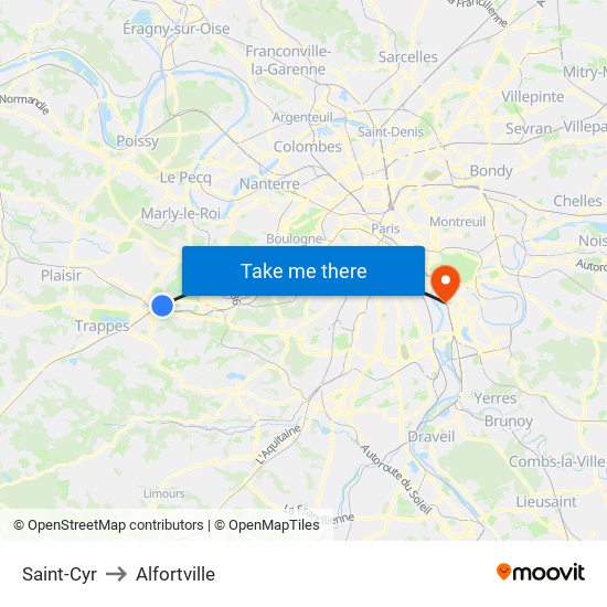 Saint-Cyr to Alfortville map