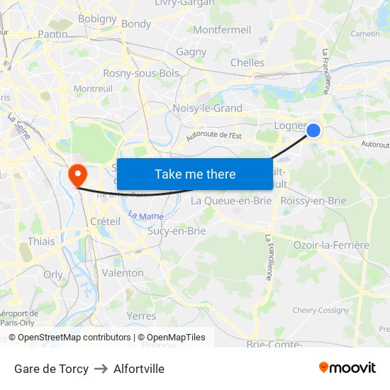 Gare de Torcy to Alfortville map