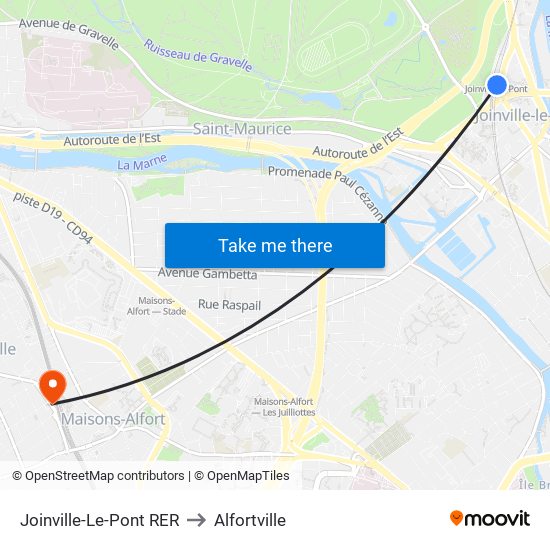 Joinville-Le-Pont RER to Alfortville map