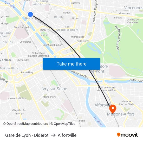 Gare de Lyon - Diderot to Alfortville map