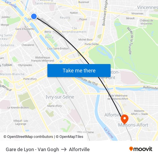 Gare de Lyon - Van Gogh to Alfortville map