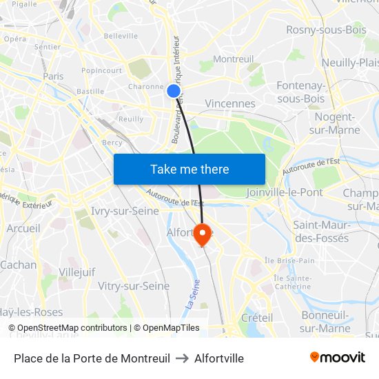 Place de la Porte de Montreuil to Alfortville map