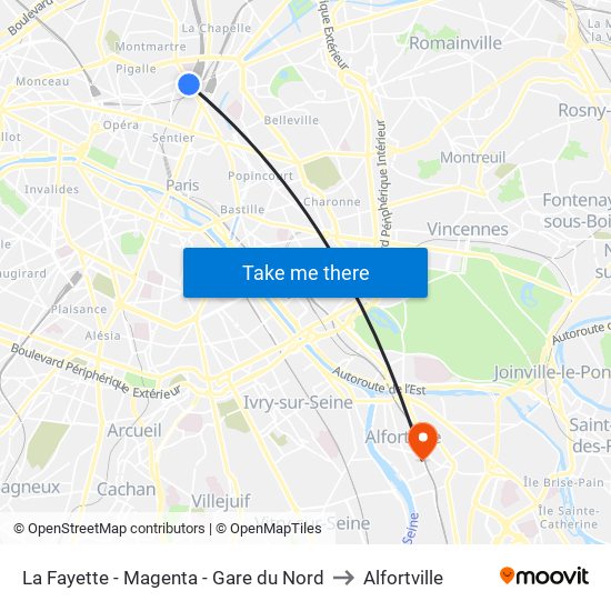La Fayette - Magenta - Gare du Nord to Alfortville map