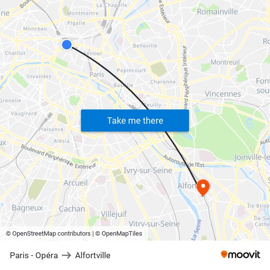 Paris - Opéra to Alfortville map