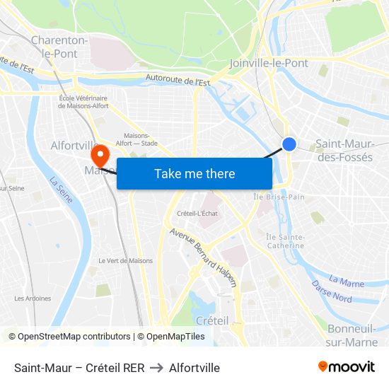 Saint-Maur – Créteil RER to Alfortville map