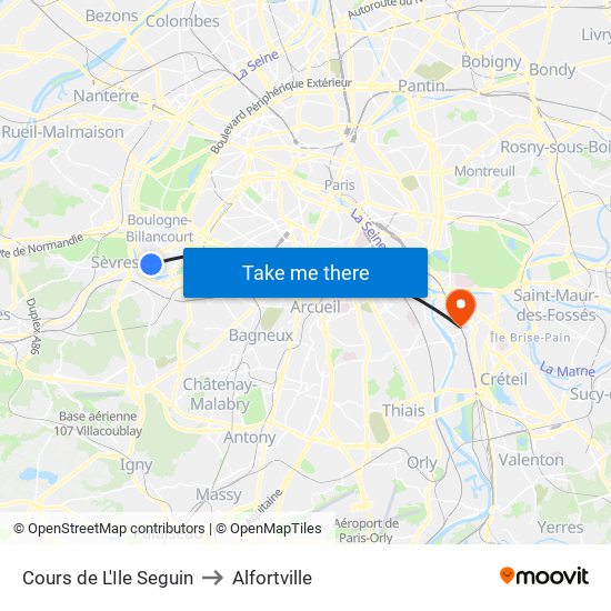 Cours de L'Ile Seguin to Alfortville map