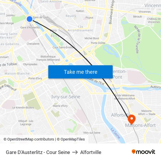 Gare D'Austerlitz - Cour Seine to Alfortville map