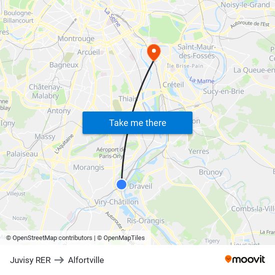 Juvisy RER to Alfortville map