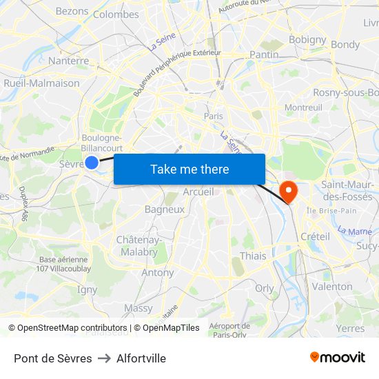 Pont de Sèvres to Alfortville map