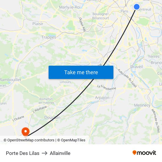 Porte Des Lilas to Allainville map