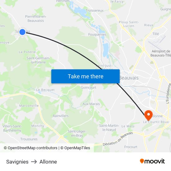Savignies to Allonne map