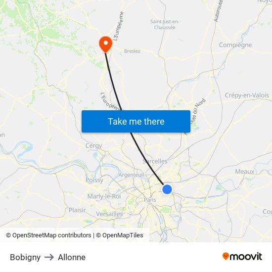 Bobigny to Allonne map
