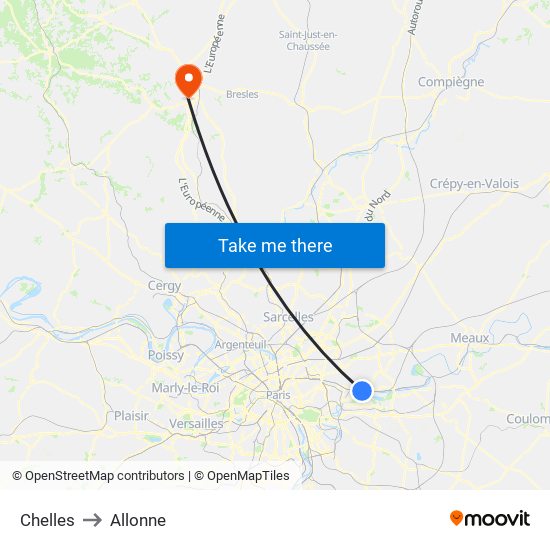 Chelles to Allonne map