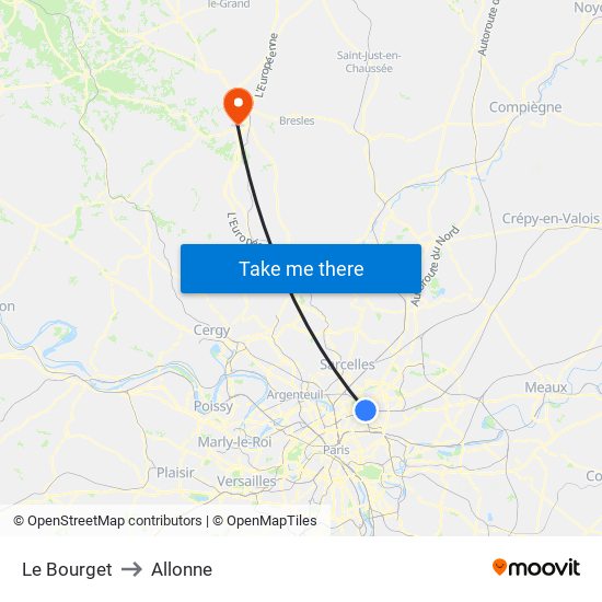 Le Bourget to Allonne map