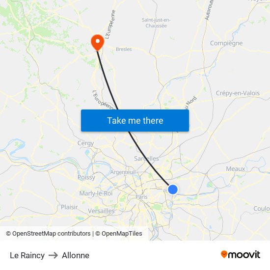 Le Raincy to Allonne map