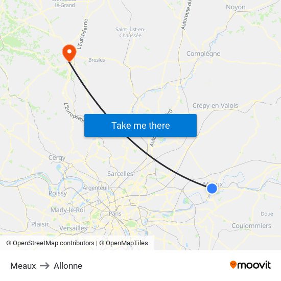 Meaux to Allonne map
