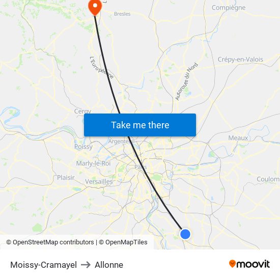 Moissy-Cramayel to Allonne map