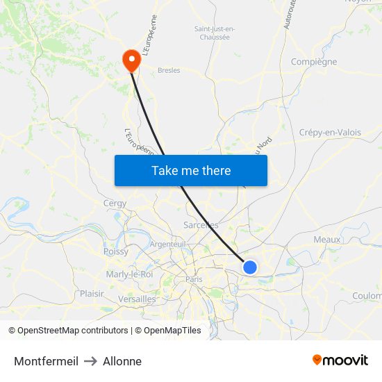 Montfermeil to Allonne map