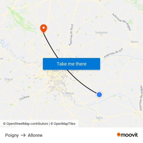 Poigny to Allonne map