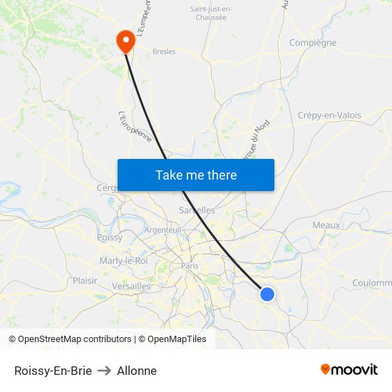 Roissy-En-Brie to Allonne map