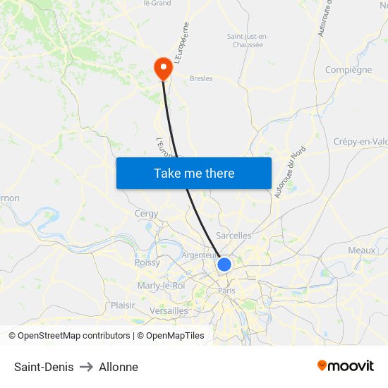 Saint-Denis to Allonne map