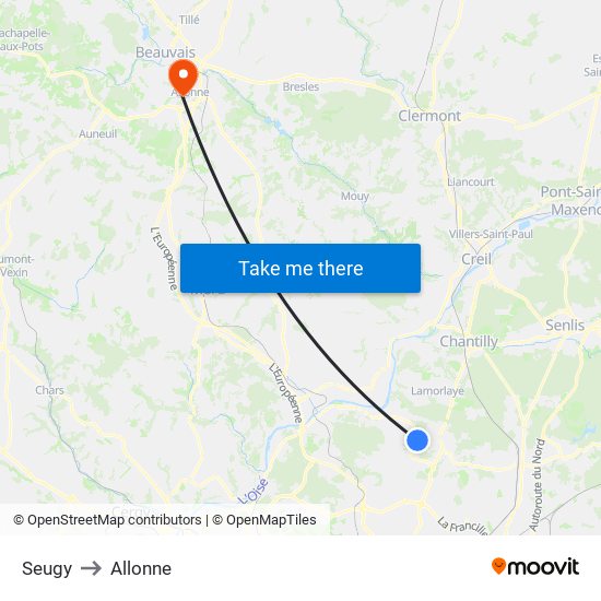Seugy to Allonne map