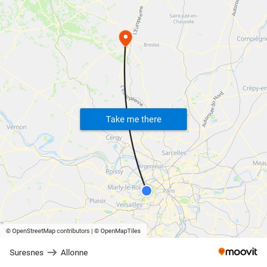Suresnes to Allonne map