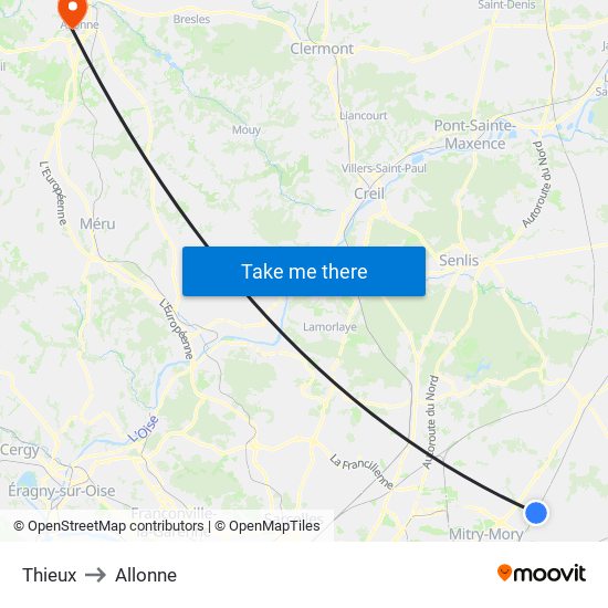 Thieux to Allonne map