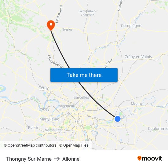 Thorigny-Sur-Marne to Allonne map