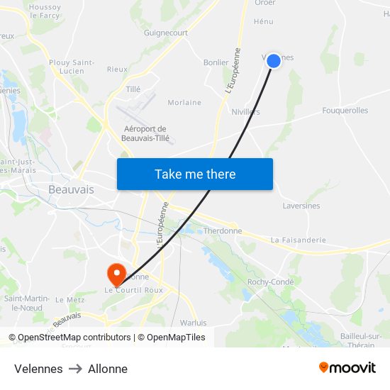Velennes to Allonne map