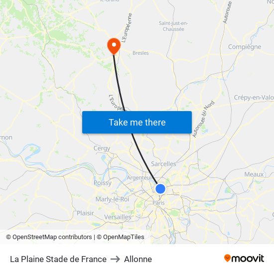 La Plaine Stade de France to Allonne map