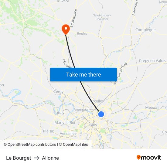 Le Bourget to Allonne map