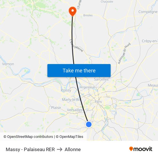 Massy - Palaiseau RER to Allonne map