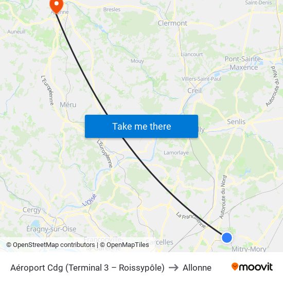 Aéroport Cdg (Terminal 3 – Roissypôle) to Allonne map